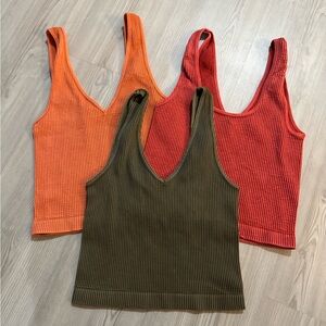 Ribbed Reversible U-neck/ V-Neck Tank Top - Orange, Red, and Olive